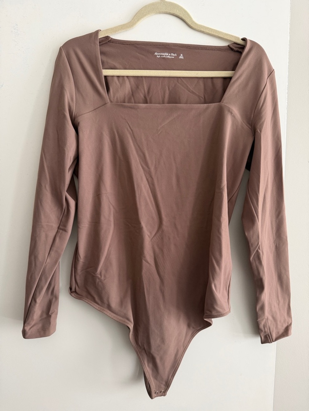 Abercrombie Long Sleeve Square Neck Bodysuit in Mauve Brown